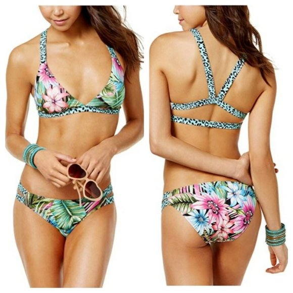 Sundazed Tropical Print Strappy Floral Bikini 2 Pc - Picture 1 of 6